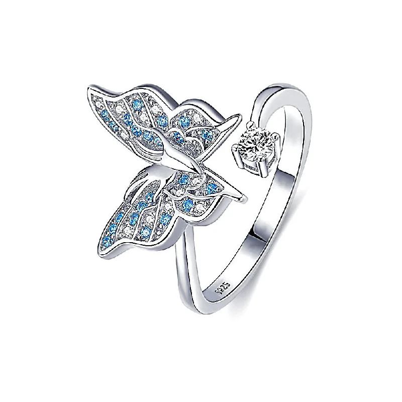 Sterling Silver Butterfly Blue Zircon Toi et Moi Ring