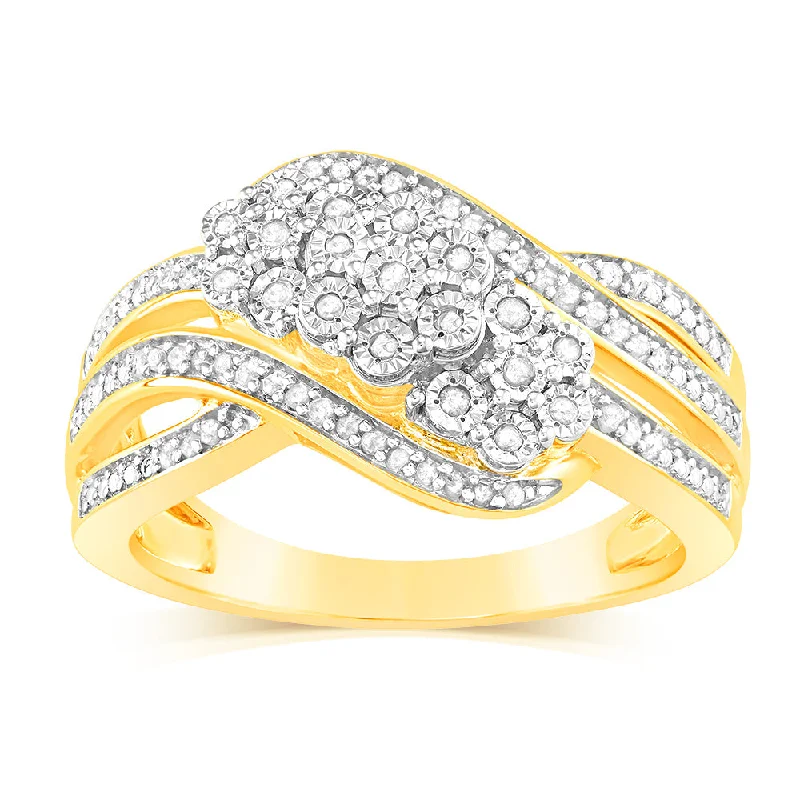 Sterling Silver Gold Plated Wrap Around Ring in 1/5 Carat Natural Diamonds