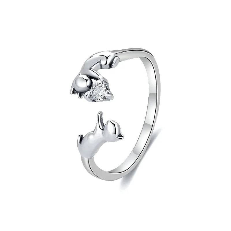 Sterling Silver S925 Cat Open Plain Ring