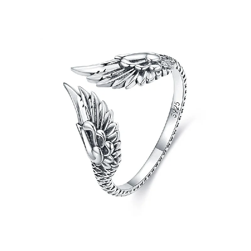 Sterling Silver S925 Guardian Wings Plain Ring