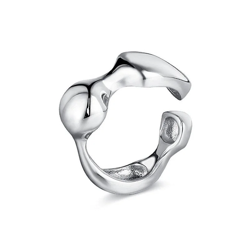 Sterling Silver Stone Design Adjustable Band Ring