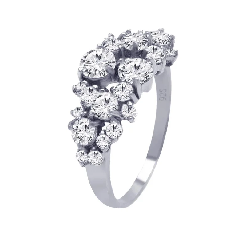 Silver 925 Rhodium Plated Clear Multi Sized CZ Ring - AAR0012CLR