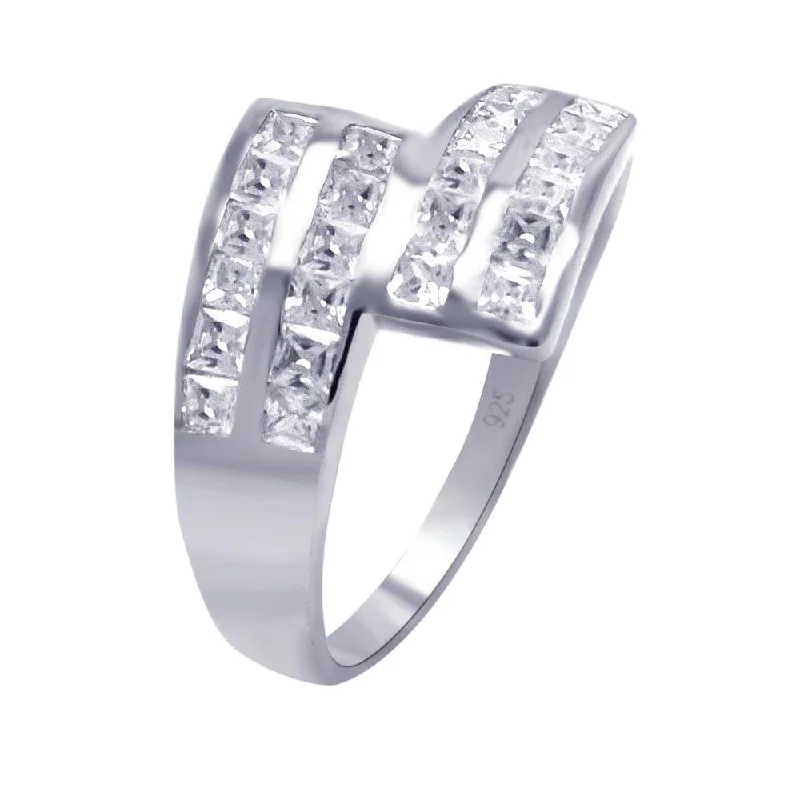 Silver 925 Rhodium Plated Clear Square CZ Ribbon Ring - AAR0045