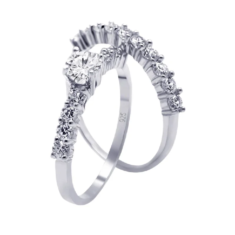 Silver 925 Rhodium Plated CZ Bridal Engagement Ring Set - AAR0067