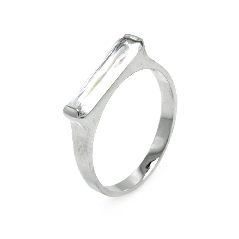 Closeout-Silver 925 Rhodium Plated Long Clear CZ Bar Ring - BGR00003CLR