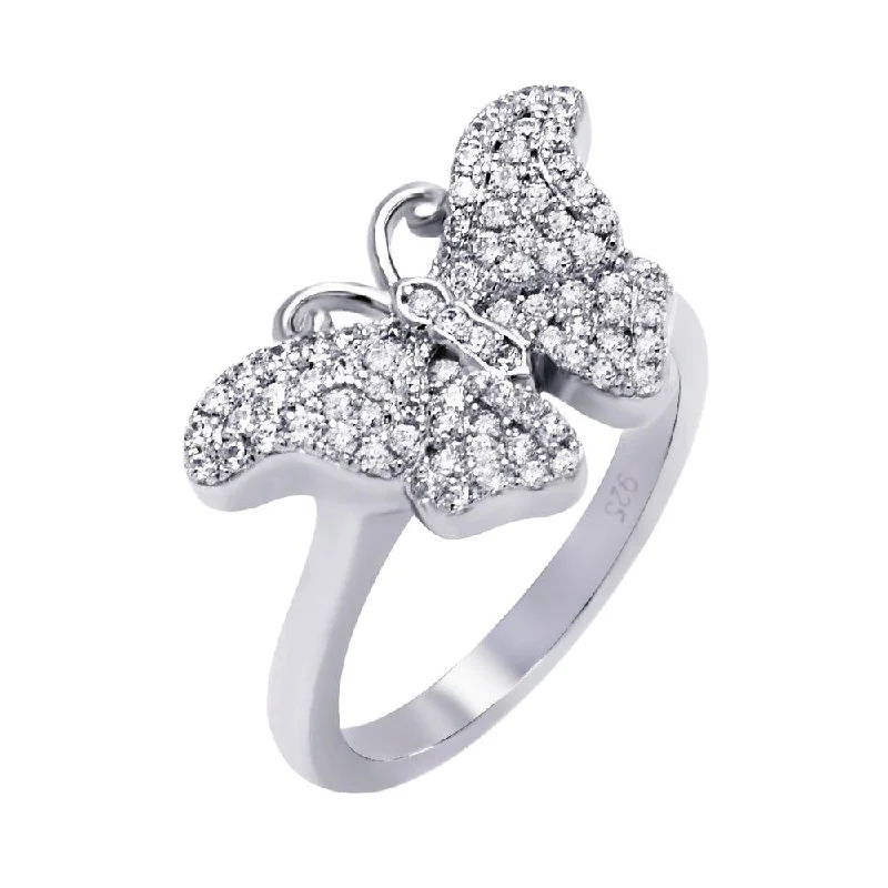 Silver 925 Rhodium Plated Micro Pave CZ Butterfly Ring - ACR00050