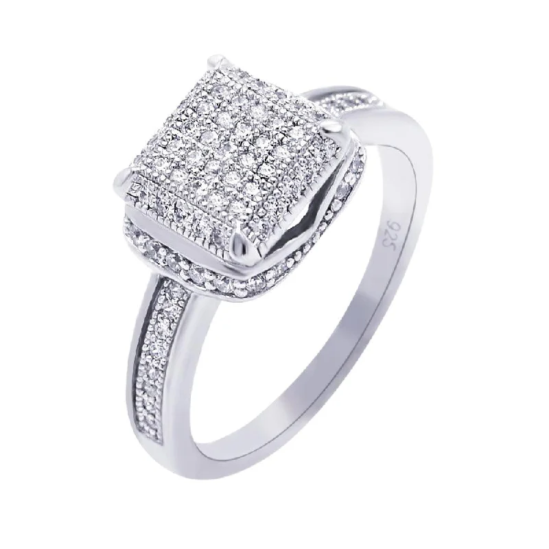 Silver 925 Rhodium Plated Micro Pave CZ Square Ring - ACR00045