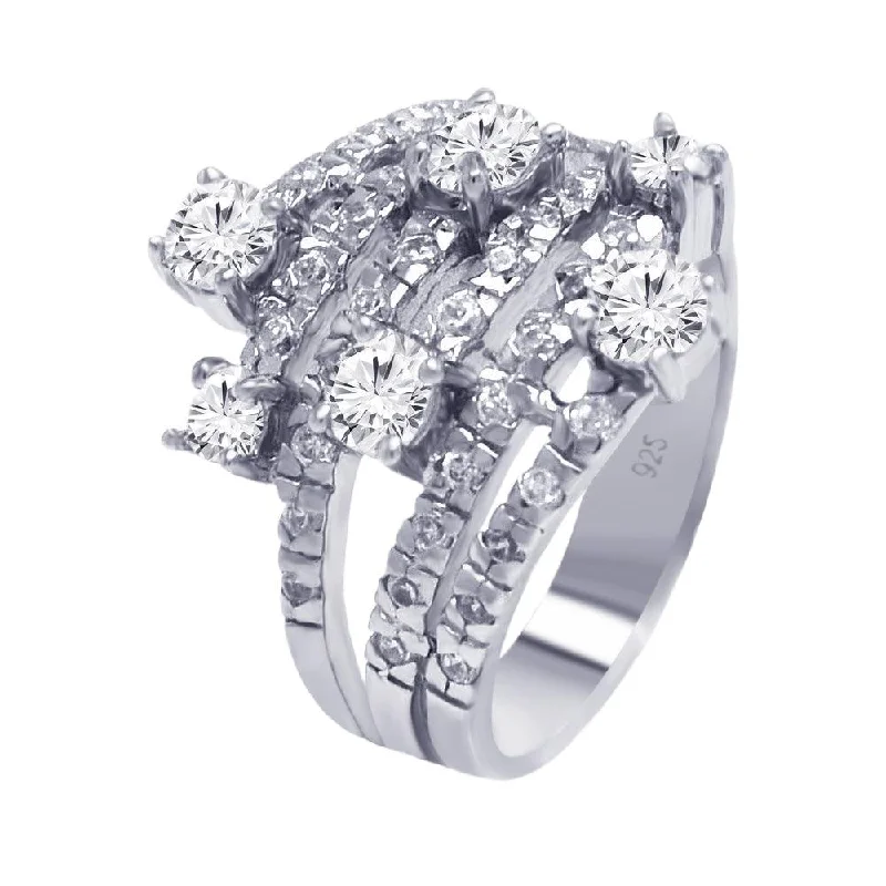 Silver 925 Rhodium Plated Multiple Sized Clear CZ Wrap Ring - AAR0058