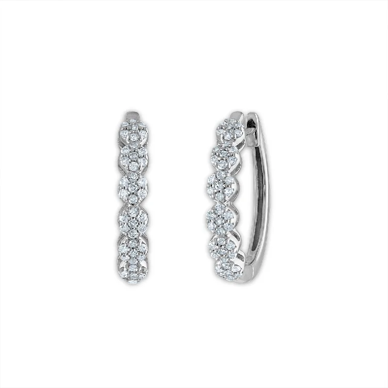 1/3 CTW Diamond Cluster Hoop Earrings in 10KT White Gold