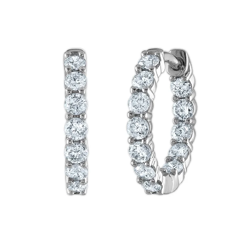 1 CTW Diamond Hoop In & Out Earrings in 10KT White Gold