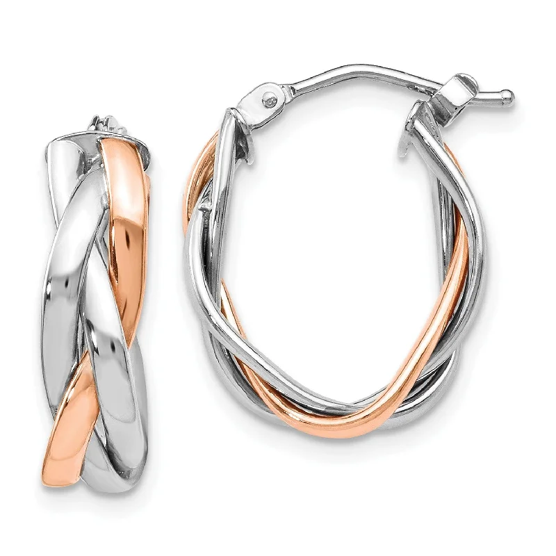 10KT White and Rose Gold 21X15MM Twist Hoop Earrings