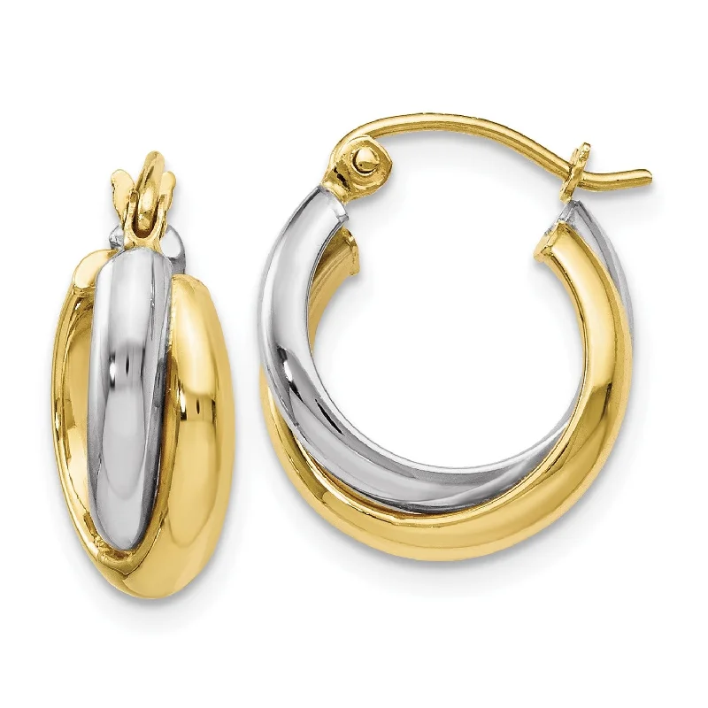 10KT White and Yellow Gold 15X16MM Hinged Hoop Earrings