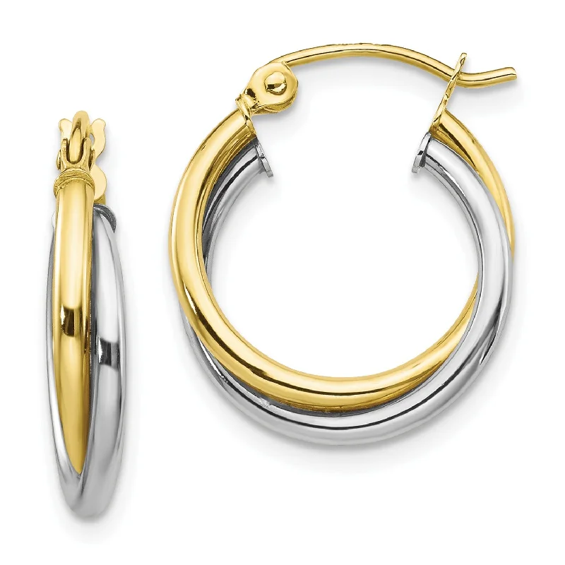 10KT White and Yellow Gold 19X16MM Twist Hoop Earrings