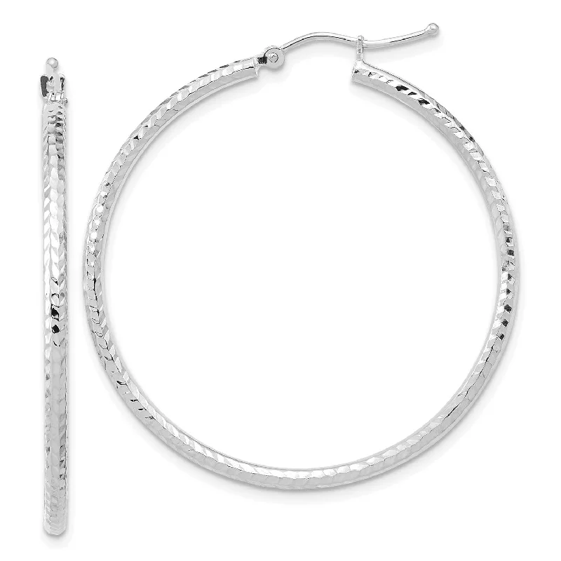 10KT White Gold 40X2MM Diamond-cut Hoop Earrings