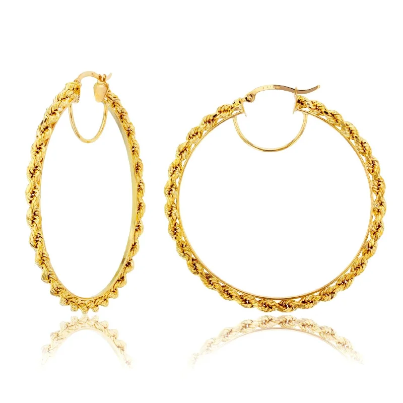 10KT Yellow Gold 50X3MM Hoop Rope Design Earrings