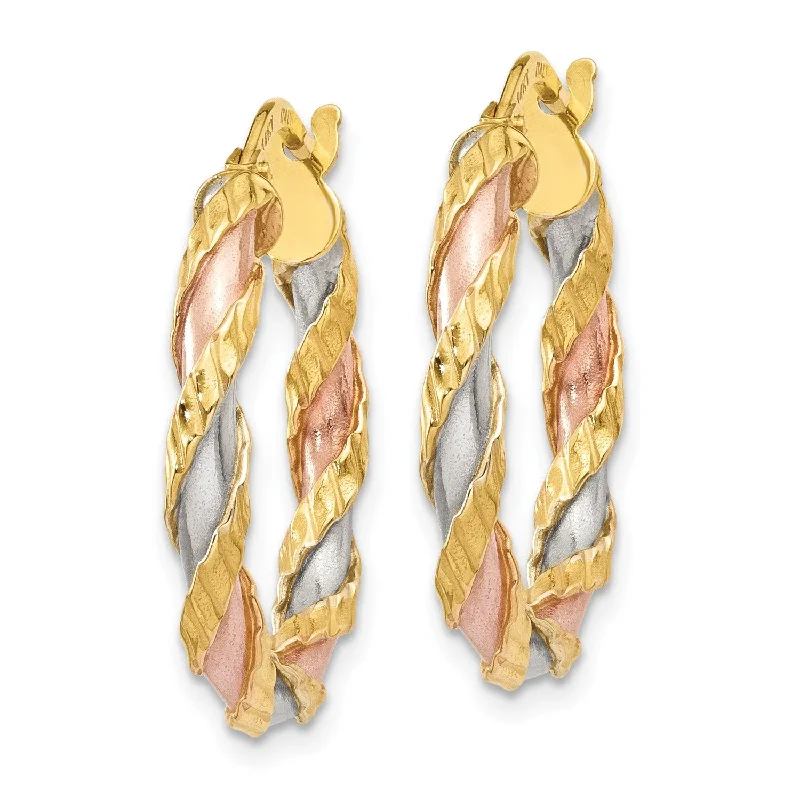 14KT Gold Tri-Color 22X3MM Twist Hoop Earrings