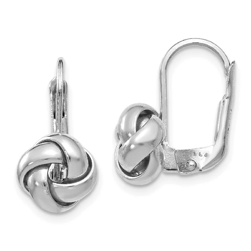 14KT White Gold 13X9MM Leverback Love Knot Earrings