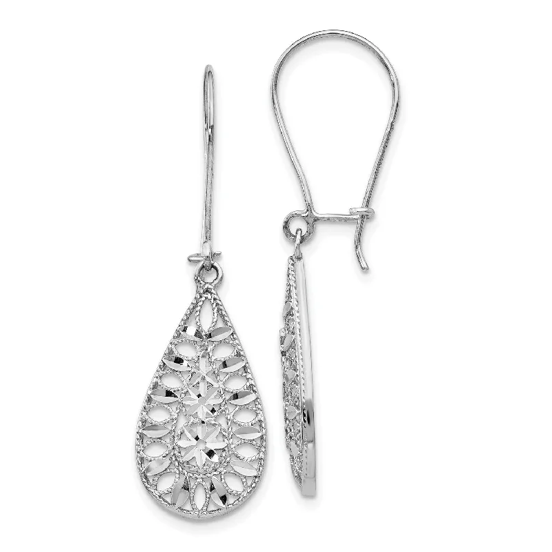 14KT White Gold 32X11MM Diamond-cut Earrings