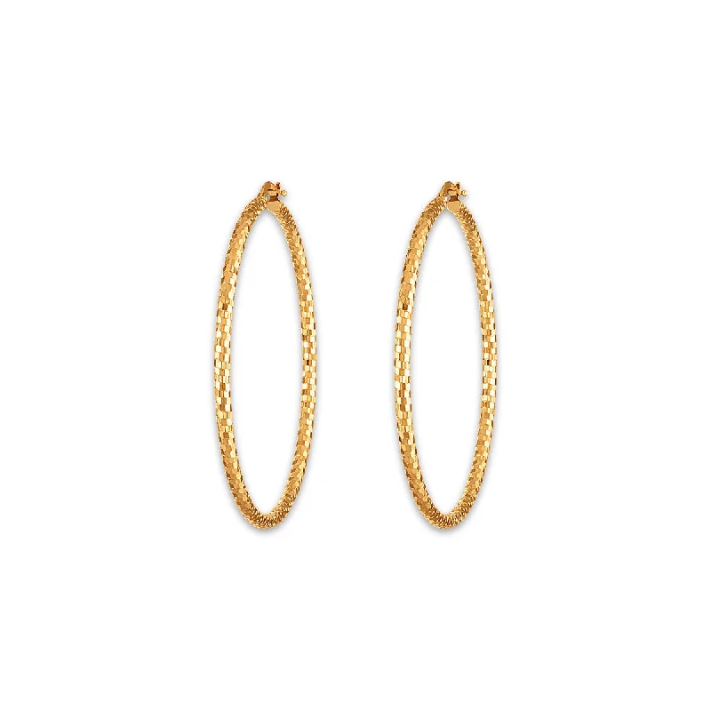 14KT Yellow Gold 2.5X50MM Hoop Diamond-cut Earrings