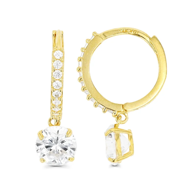 14KT Yellow Gold Cubic Zirconia Drop & Dangle Huggie Earrings