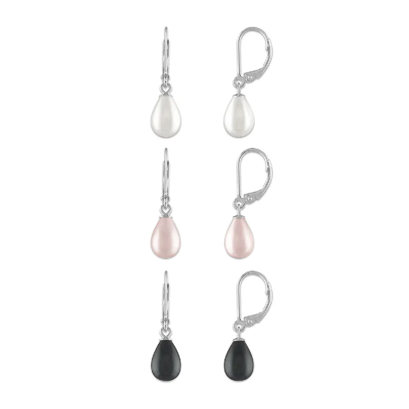 7MM Shell Pearl 3-Pair Earrings in Sterling Silver