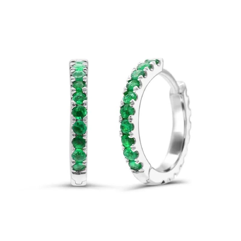 Created Emerald and White Sapphire Reversible Hoops in Sterling Silver