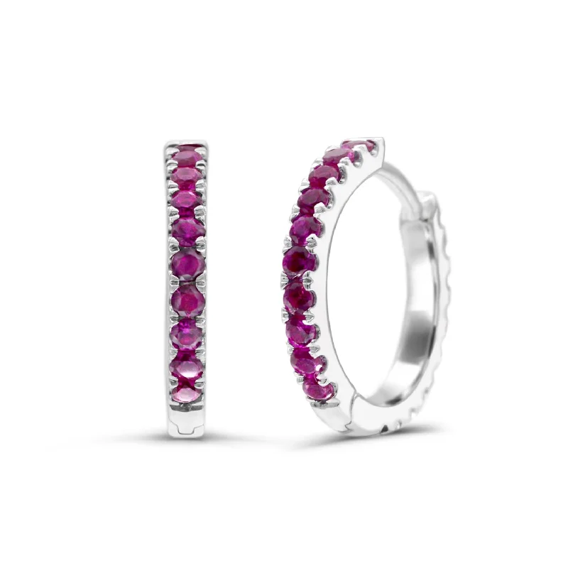 Created Ruby and White Sapphire Reversible Hoop Earrings in Sterling Silver