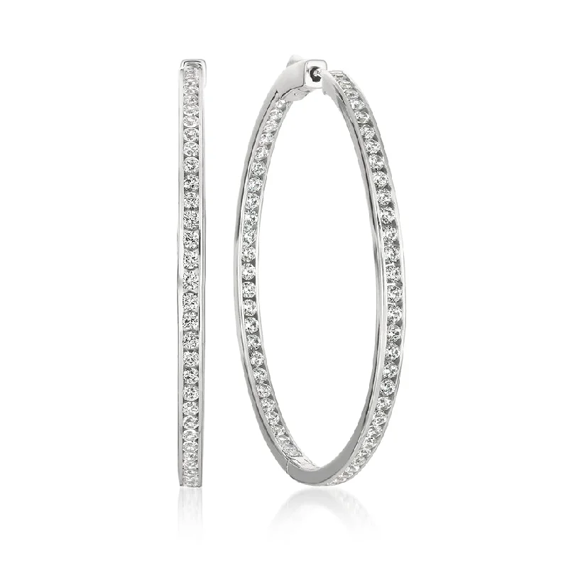 Crislu Platinum Plated Sterling Silver Cubic Zirconia In & Out Hoop Earrings