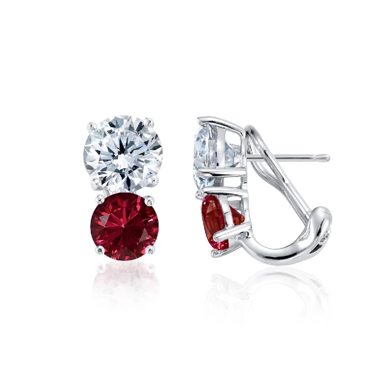 Crislu Red and White Cubic Zirconia Earrings in Sterling Silver