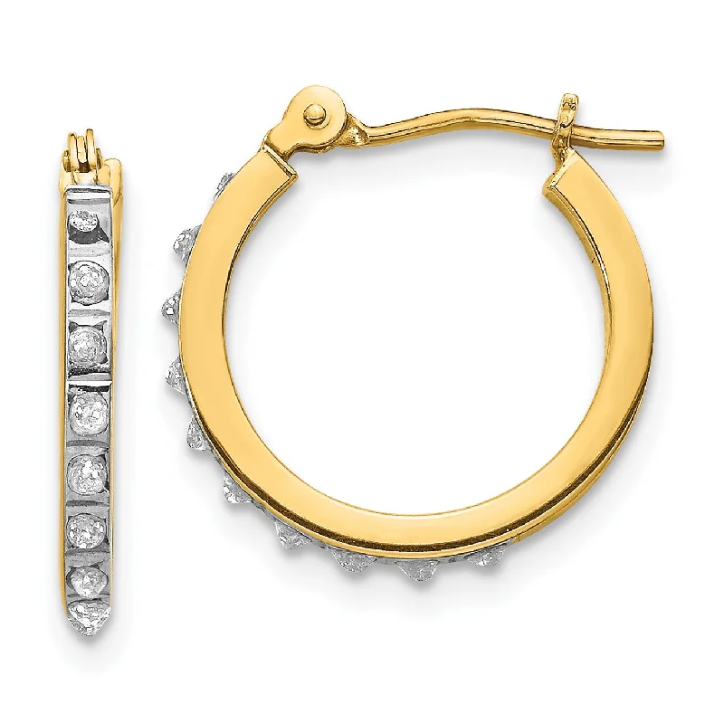 Diamond Fascination 1/100 CTW Hinged Diamond Accent Leverback Hoop Earrings in 14KT Yellow Gold