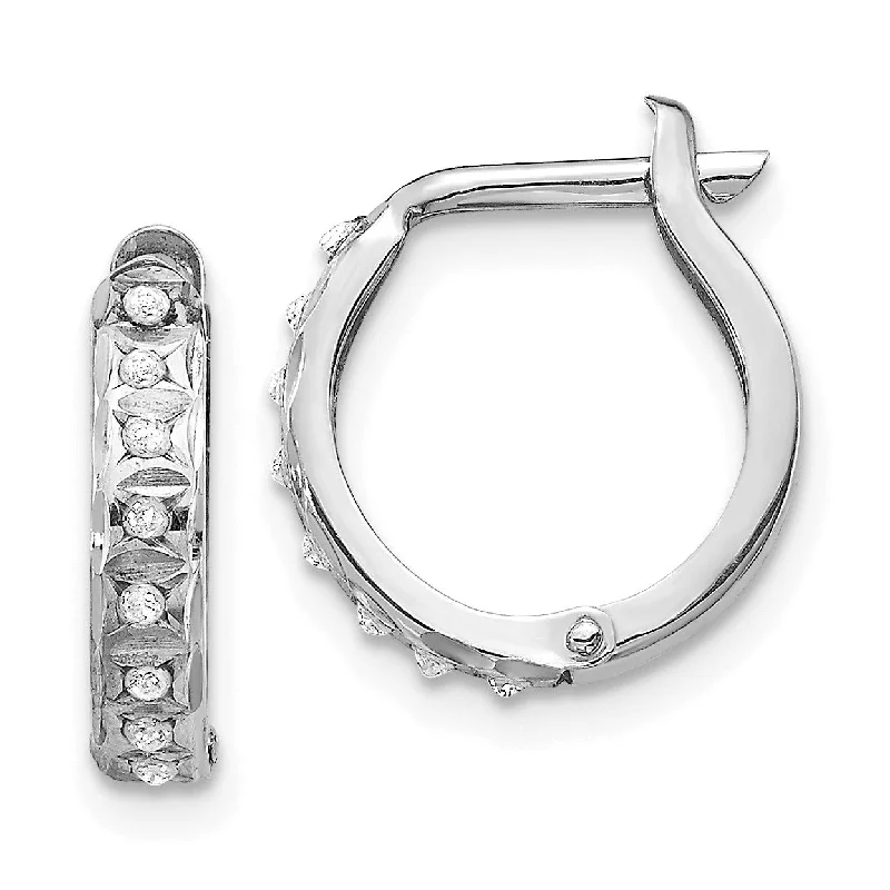 Diamond Fascination Hinged / Huggie Diamond Accent Hoop Earrings in 14KT White Gold