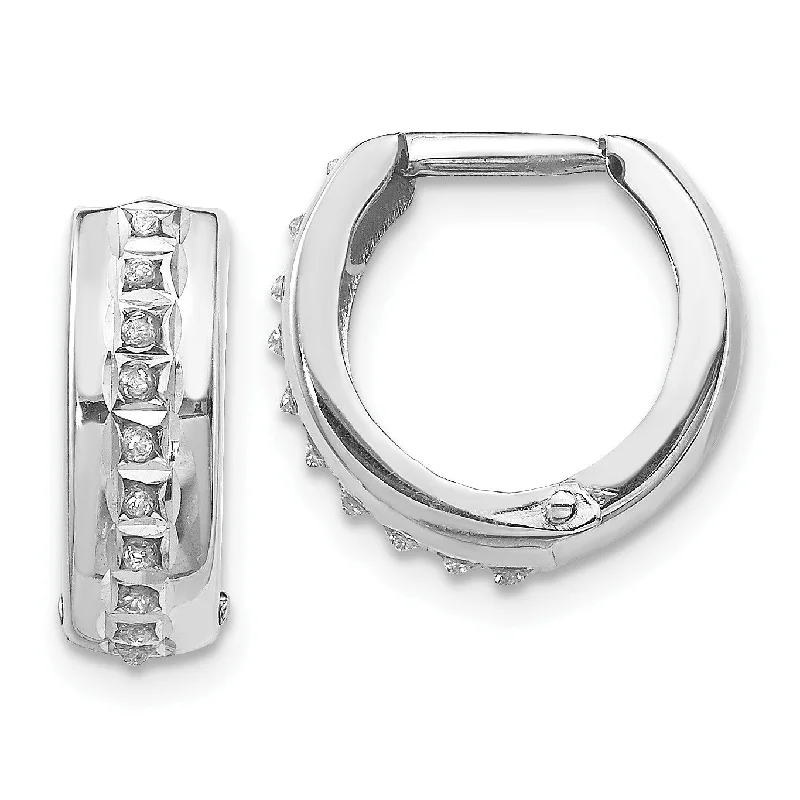 Diamond Fascination Hinged / Huggie Diamond Accent Hoop Earrings in 14KT White Gold