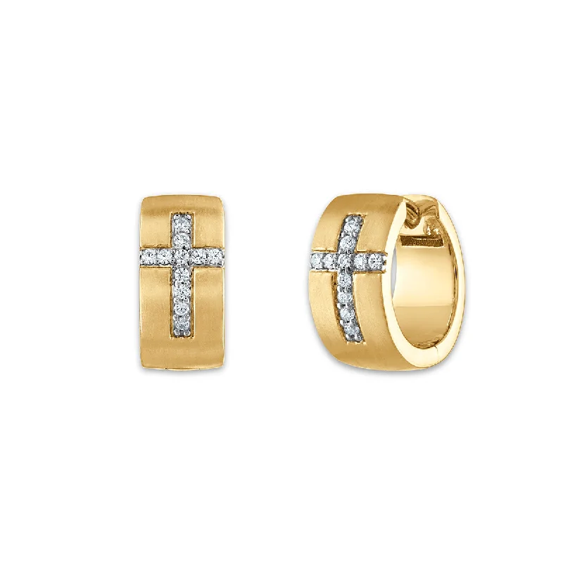 EcoLove 1/5 CTW Lab Grown Diamond Huggie Cross Earrings in Yellow Gold Plated Sterling Silver