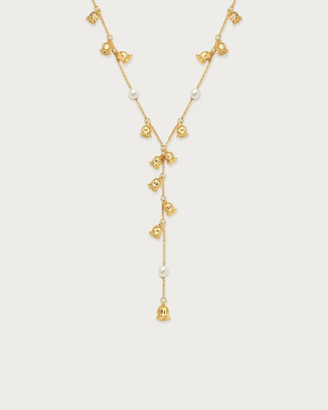 Lily of the Valley Pearl Lariat Necklace