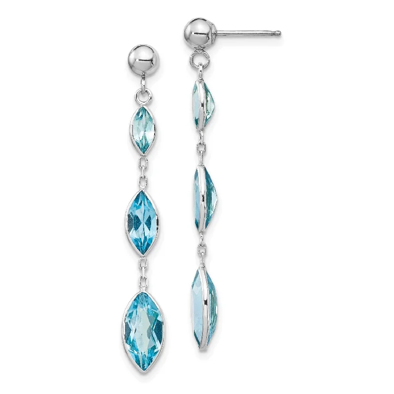 Marquise Swiss Blue Topaz Drop & Dangle Earrings in 14KT White Gold