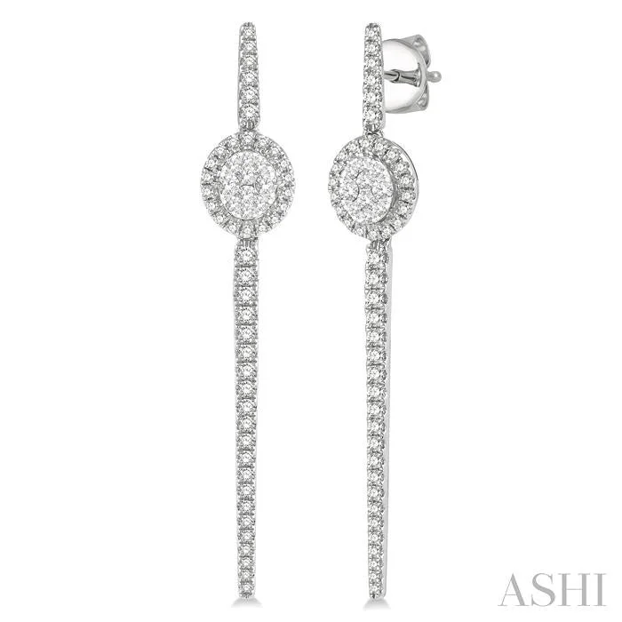 OVAL SHAPE HALO LOVEBRIGHT DIAMOND LONG EARRINGS