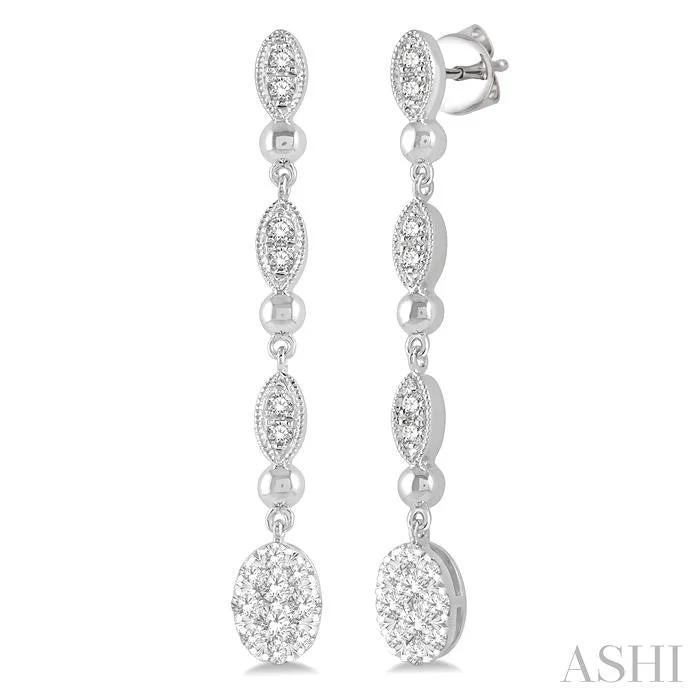 OVAL SHAPE LOVEBRIGHT DIAMOND LONG EARRINGS