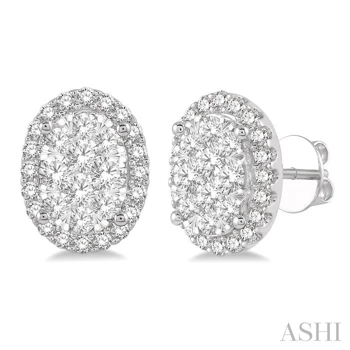 OVAL SHAPE HALO LOVEBRIGHT ESSENTIAL DIAMOND EARRINGS