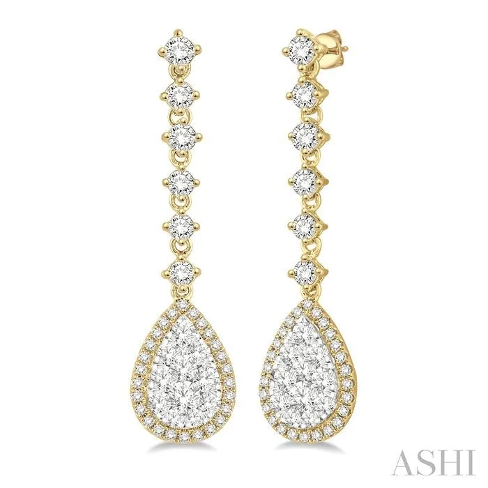 PEAR SHAPE HALO LOVEBRIGHT DIAMOND LONG EARRINGS