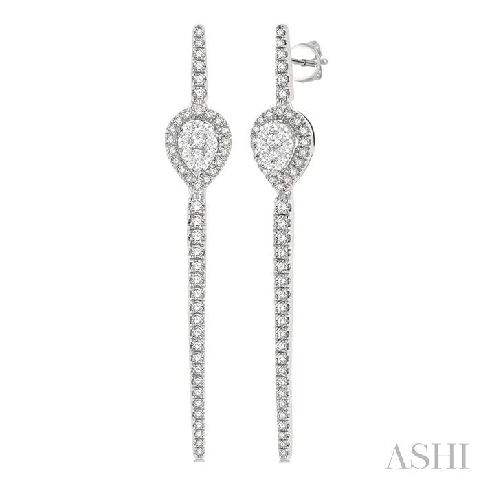 PEAR SHAPE HALO LOVEBRIGHT DIAMOND LONG EARRINGS