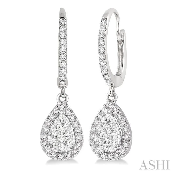 PEAR SHAPE HALO LOVEBRIGHT ESSENTIAL DIAMOND EARRINGS