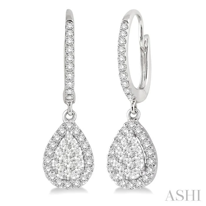 PEAR SHAPE HALO LOVEBRIGHT ESSENTIAL DIAMOND EARRINGS