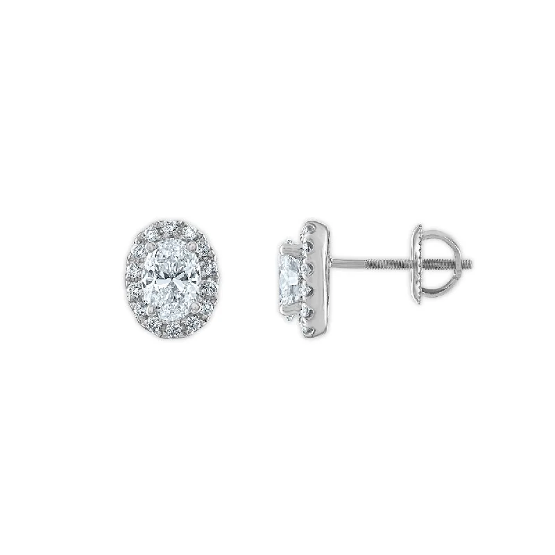 Signature EcoLove 1 1/4 CTW Lab Grown Diamond Halo Stud Oval Shaped Earrings in 14KT White Gold