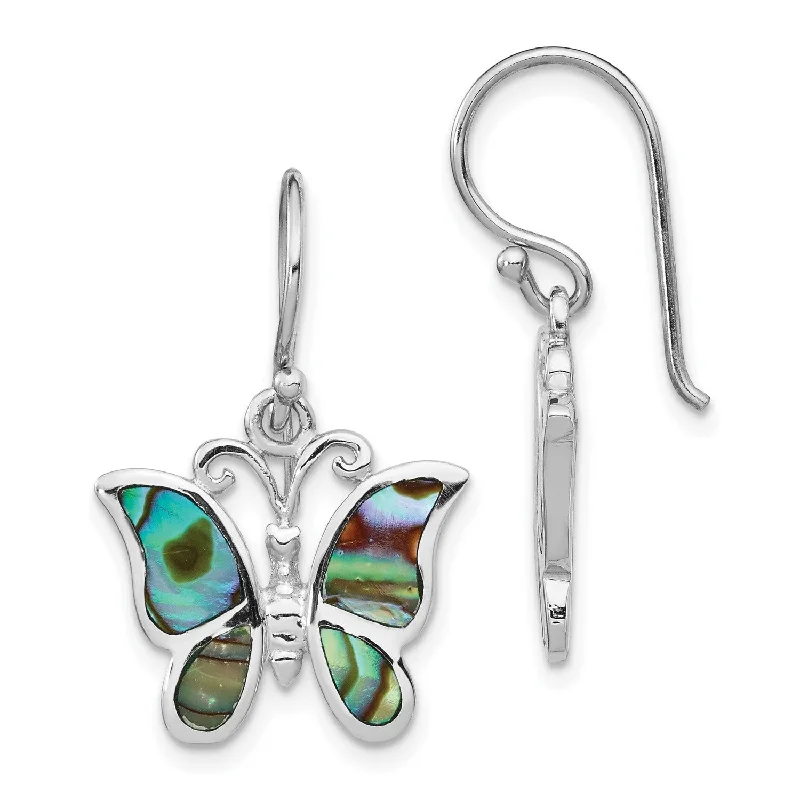 Sterling Silver 25X16MM Drop & Dangle Butterfly Abalone Earrings