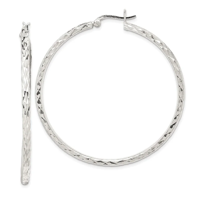 Sterling Silver 51MM Fancy Diamond-cut Hoop Earrings