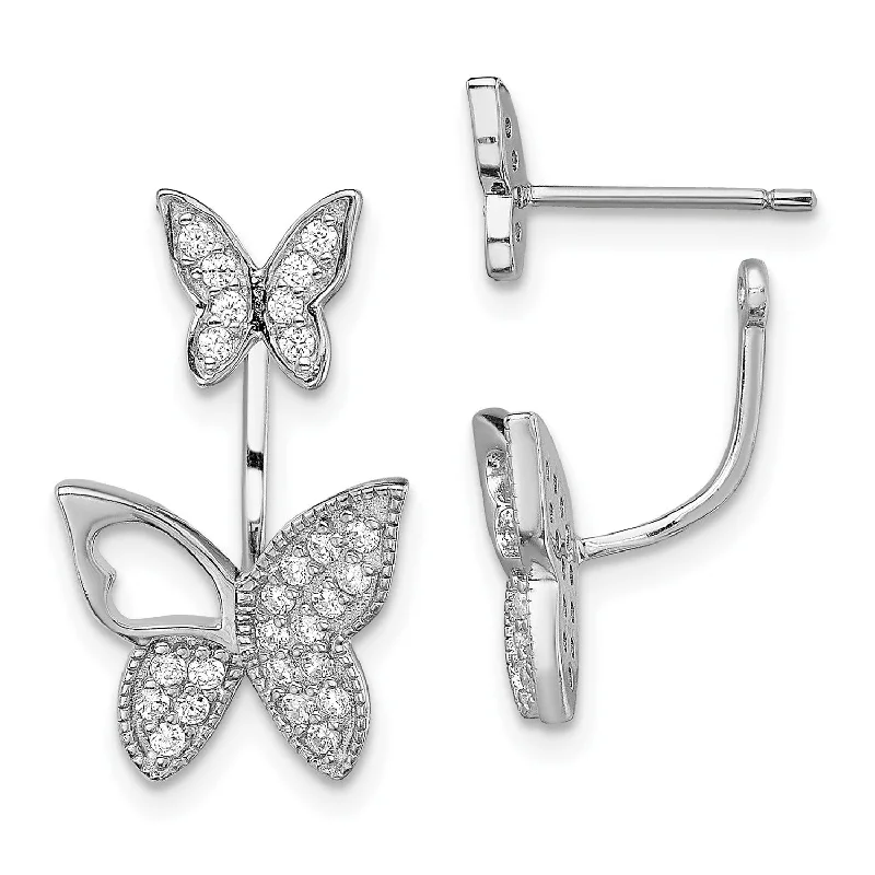 Sterling Silver Cubic Zirconia 19X12MM Butterfly Front and Back Earrings