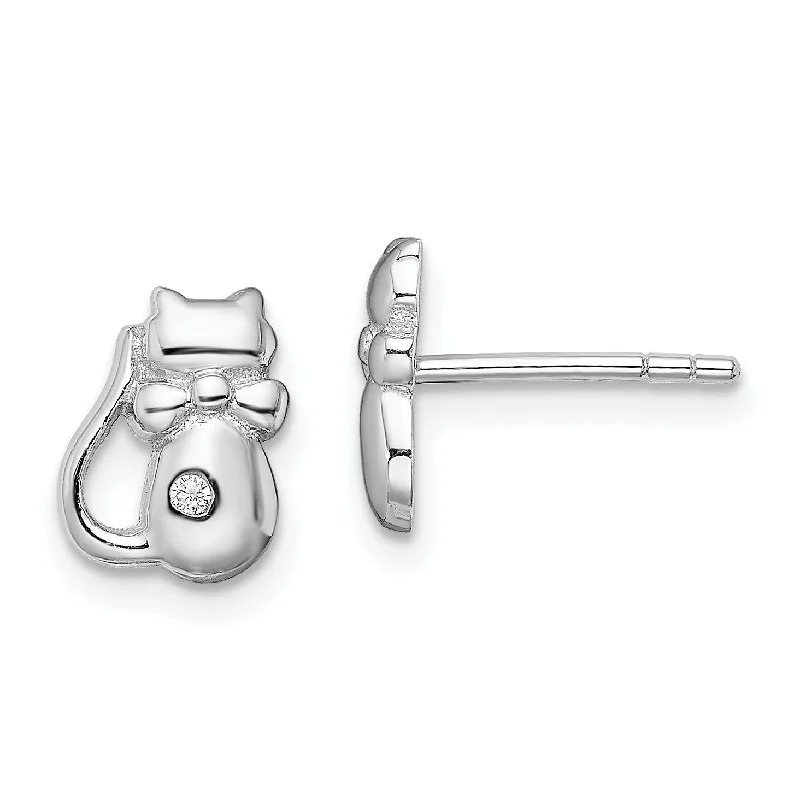 Sterling Silver Cubic Zirconia 9X7MM Cat Earrings