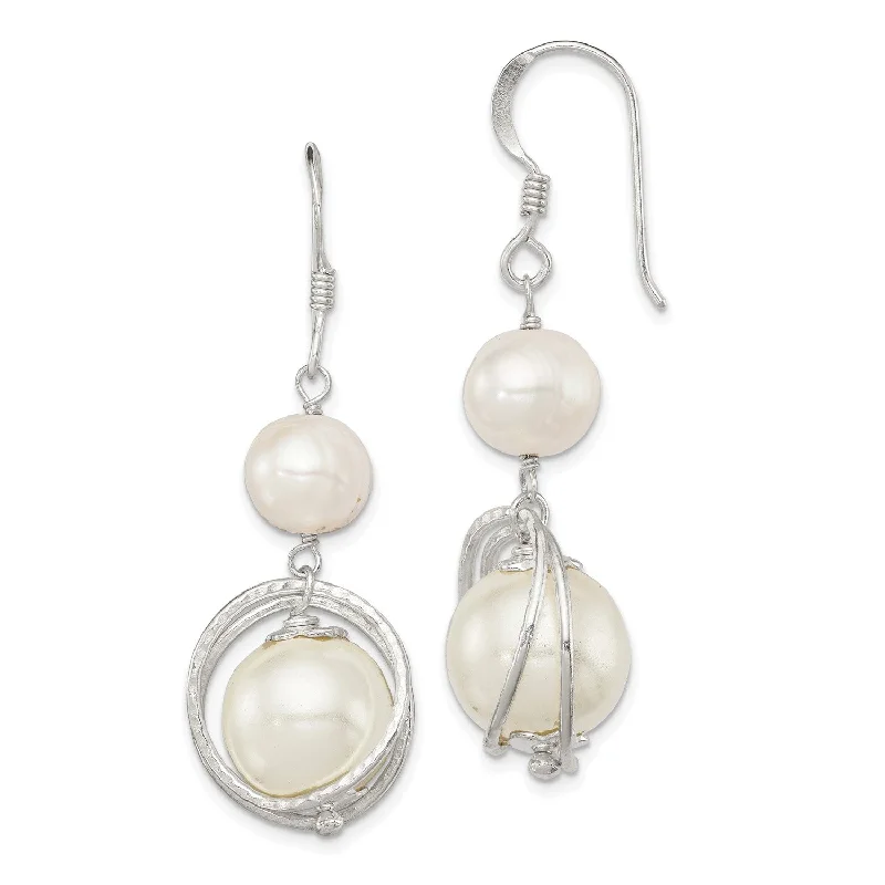 Sterling Silver Pearl and Shell Pearl 44X12MM Drop & Dangle Earrings