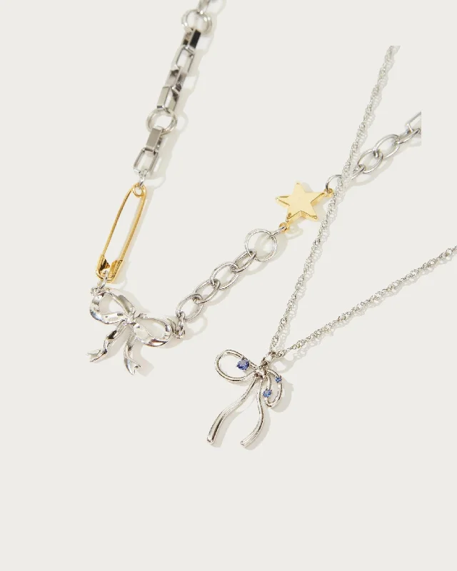 Silver Bow Necklace Set