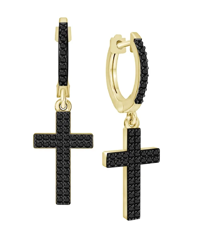 Titán by Adrian Gonzalez 10KT Yellow Gold 1/3 CTW Diamond 26X8MM Cross Earrings